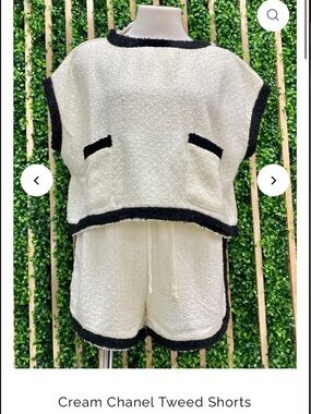 Cream Tweed Two-Piece Set with Black Trim